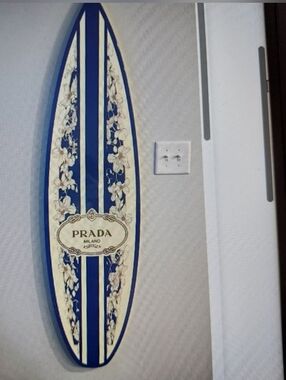 5 Ft. Prada Blue and Cream Decorative Surfboard